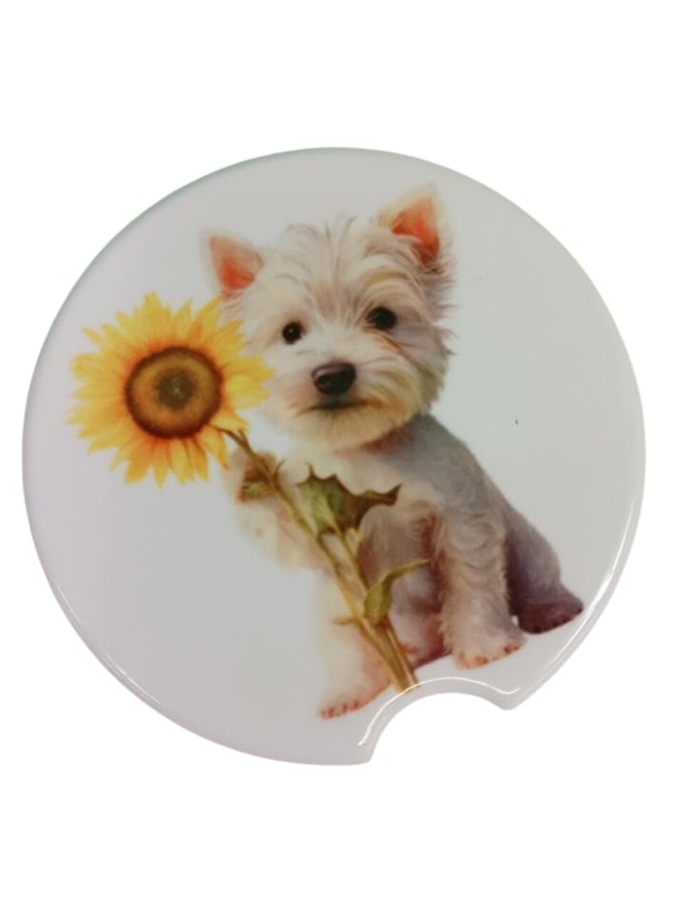 Adorable Terrier with Sunflower Ceramic Car Coaster Set 2.56" (2 Pack)